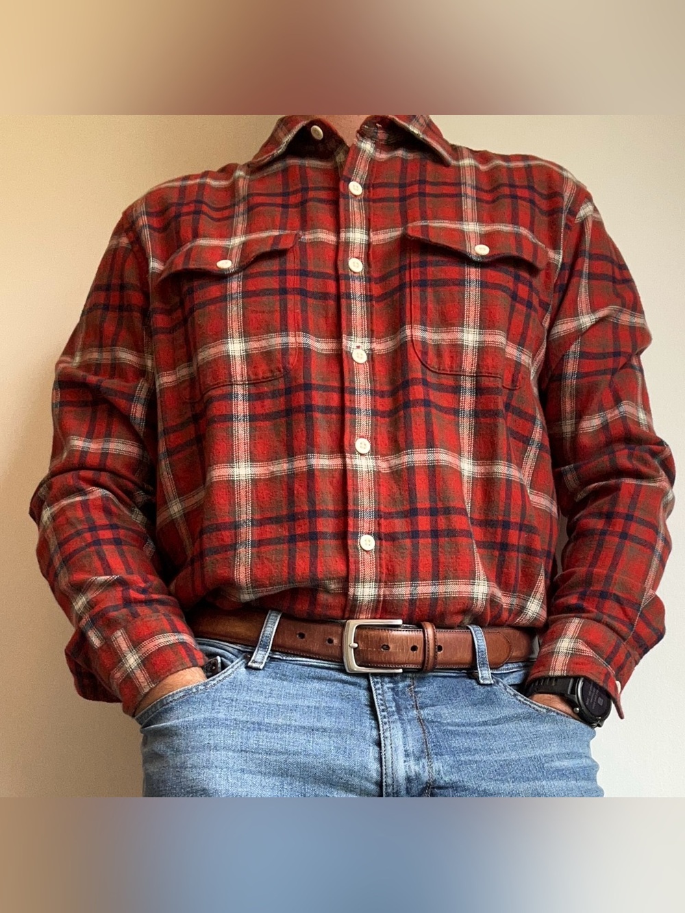 American Eagle Heritage Red Plaid Flannel Button Down Shirt Men's Large L